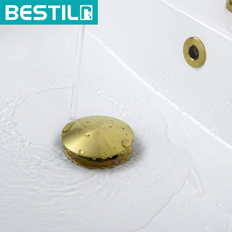 Bestill سدادة تصريف حوض الحمام BESTILL، دفع ورفع مع فتحة زائدة، برونز مصقول بالزيت - Image 3